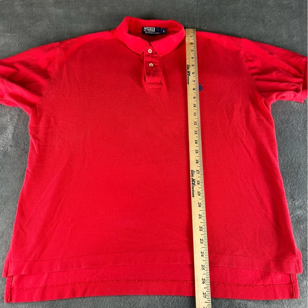 Polo Ralph Lauren Mens Sz L Custom Fit Short Sleeve Polo Shirt Solid Red‎ Cotton